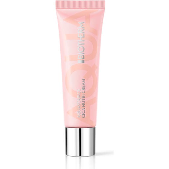 Biotherm Aquasource Cica Nutri Cream närande ansiktskräm i ljusrosa tub med silverkork för torr hud
