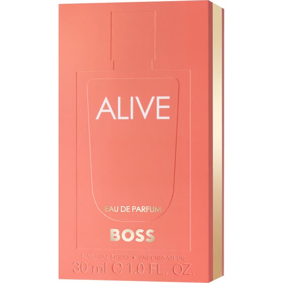 Hugo Boss BOSS Alive 30 ml elegant vaniljparfym eau de parfum i korallfärgad ytterförpackning med gulddetaljer