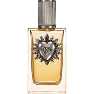 Dolce & Gabbana Devotion Pour Homme 100ml herrparfym i glasflaska med silverfärgat hjärta och bärnstensfärgad vätska
