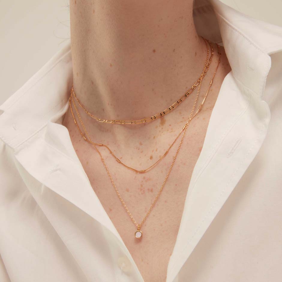 Swarovski White Opal Drop 3-Row Necklace