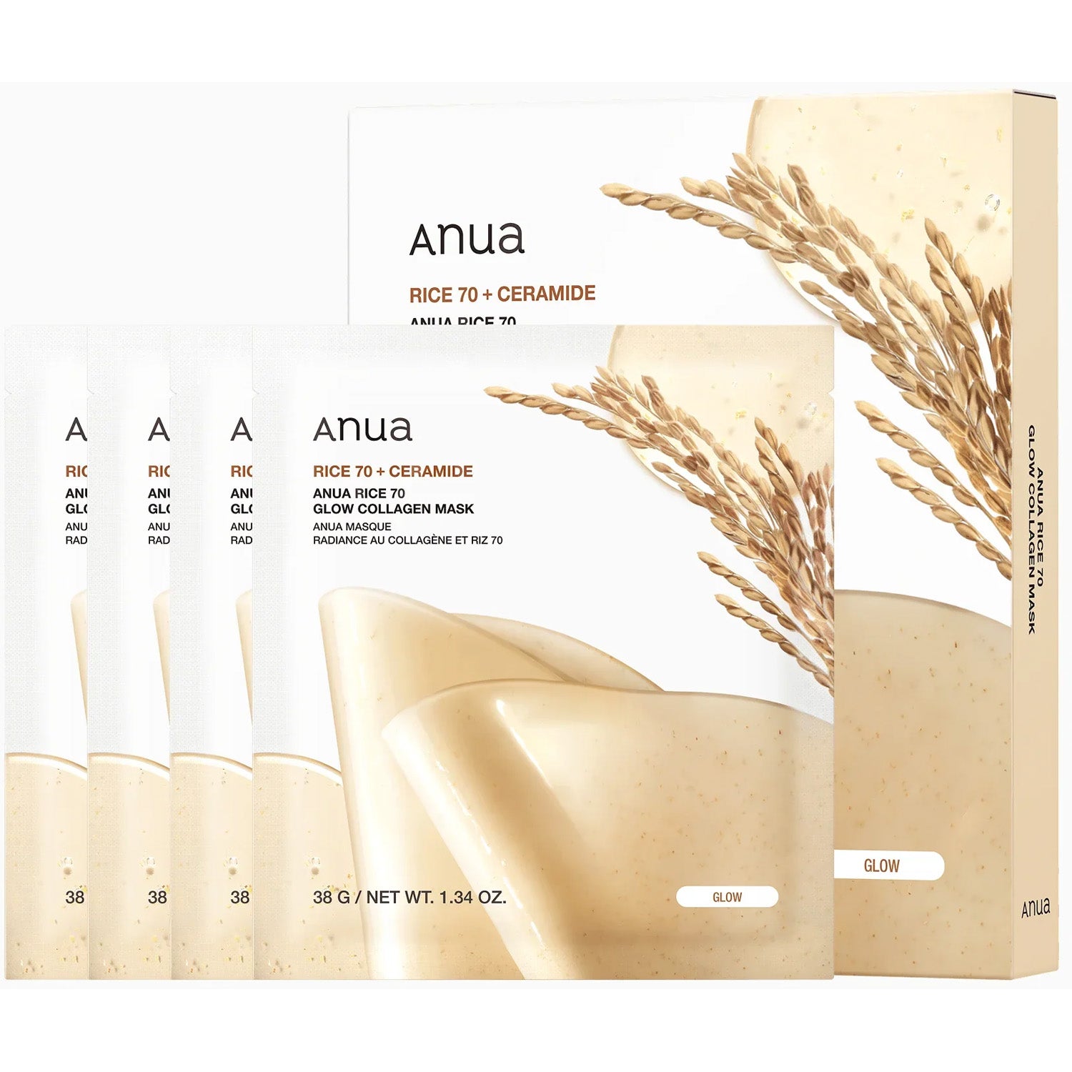 Anua Anua Rice 70 Glow Collagen Mask 4 pcs - 152 g parfym
