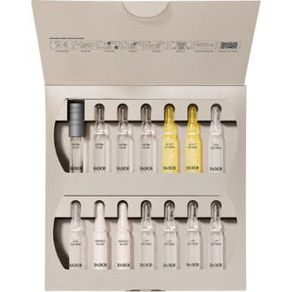 Babor Ampoule Concentrates 14 ampuller ger ansiktslyft ampuller anti-aging och Babor återfuktning i en öppen beige ask.