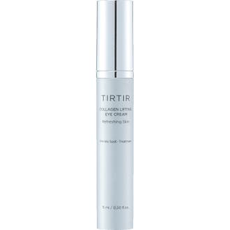 Tirtir Collagen Lifting Eye Cream 15 ml anti-rynk återfuktande ögonkräm som ger spänst i en ljusblå tub med silvrig kork