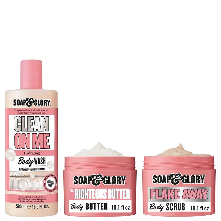 Soap & Glory Original Pink Trio Body Wash 500ml, Body Butter 300ml, Body Scrub 300ml - 1100 ml