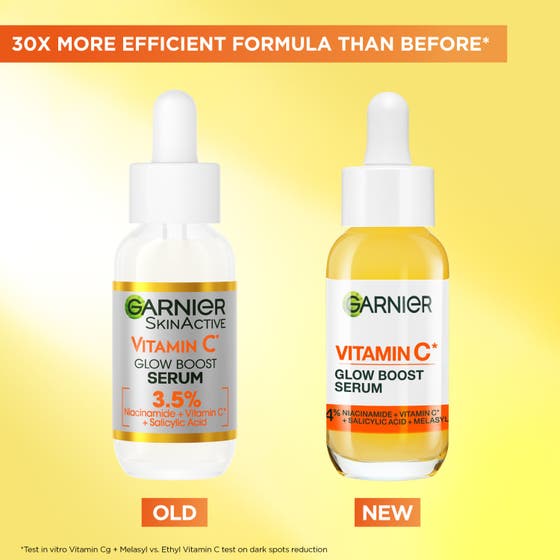 Garnier Vitamin C Serum 30ml glow-serum med niacinamid och salicylsyra som ger lyster i tre enkla steg.