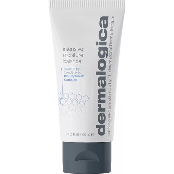 Dermalogica Intensive Moisture Balance fuktbalans dagkräm i vit tub med grått lock som ger intensiv återfuktning.