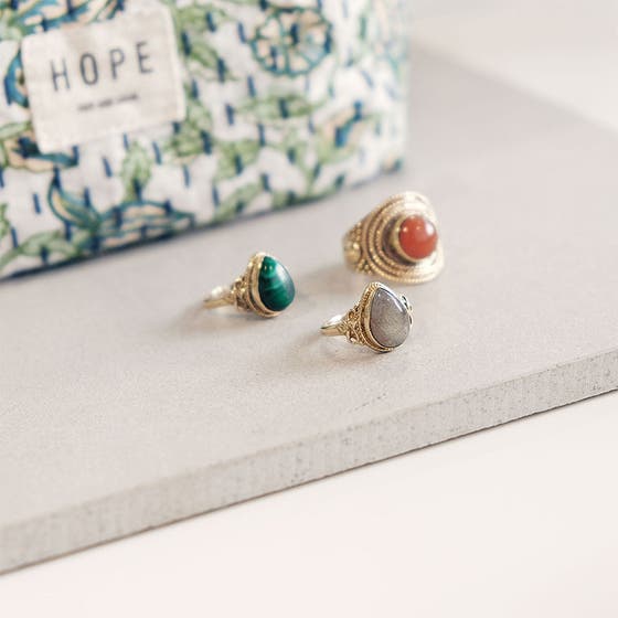 Bohemian Ring Big Brass Labradorite