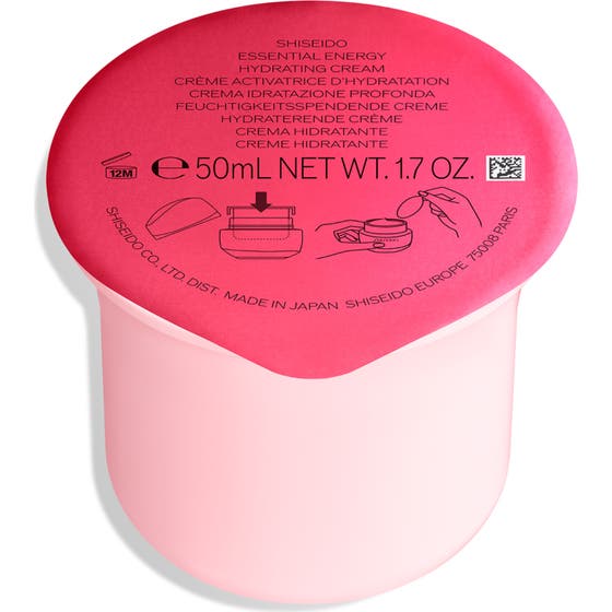 Shiseido Essential Energy Hydrating Cream 50 ml refillkräm i en ljusrosa plastbehållare för återfuktning