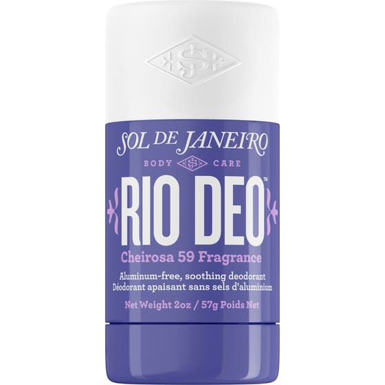 Sol de Janeiro Rio Deo Cheirosa 59 57g hudlugnande deodorant i lila hylsa med vitt lock.