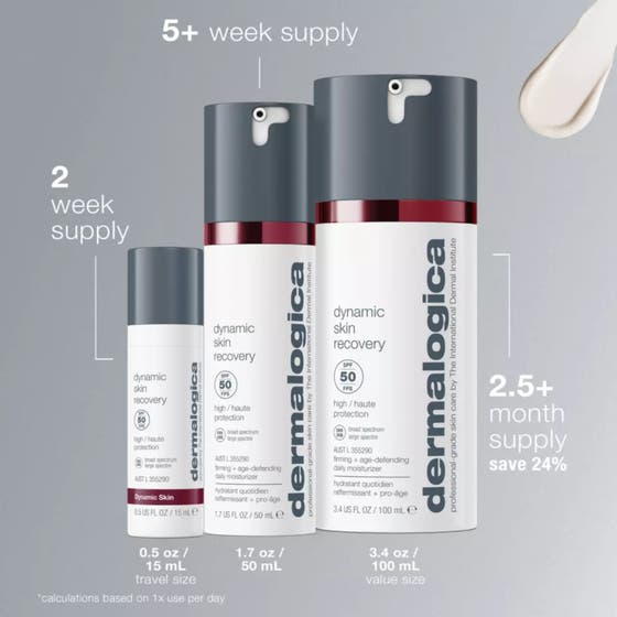 Dermalogica AGE smart Dynamic Skin Recovery 50 ml ansiktskräm med solskydd visar före och efter på mörka fläckar.