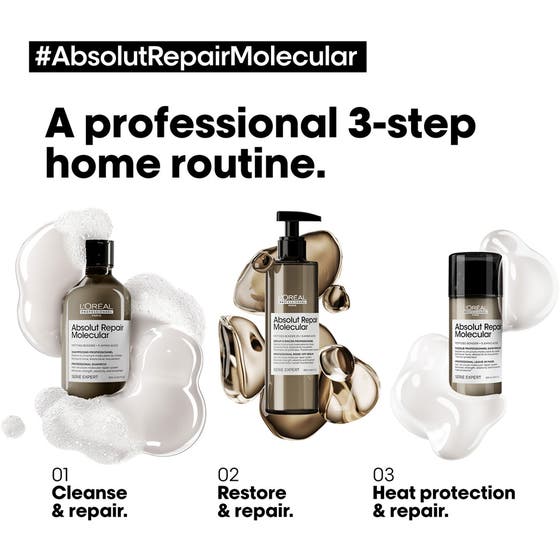 Absolut Repair Molecular Shampoo, Rinse-Out Serum & Leave-In