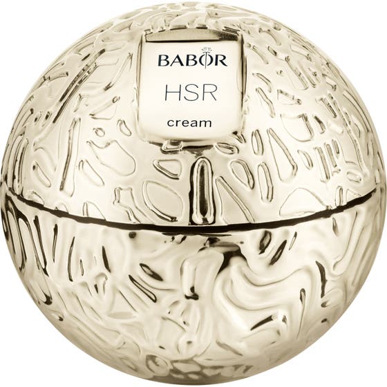 Babor HSR Lifting Cream 50 ml ansiktslyftkräm anti-aging i en klotformad guldfärgad burk för effektiv rynkreducering.