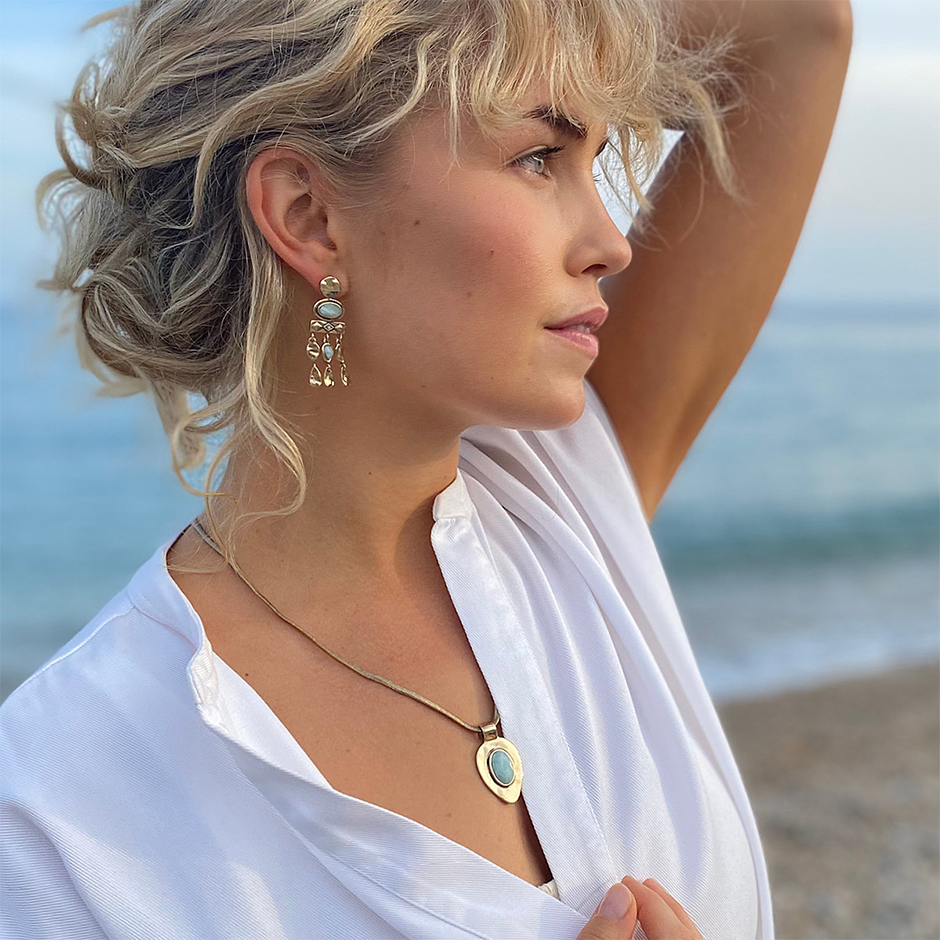 Bohemian Stone Statement Earring Gold