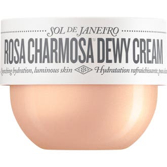 Sol de Janeiro Rosa Charmosa Dewy Cream återfuktande ansiktskräm i skimrande persikorosa burk med vitt lock