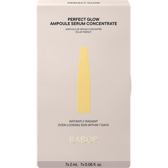 Babor Perfect Glow 14 ml babor glow serum ger lyster och jämn hud i ljusbeige förpackning med gul ampull