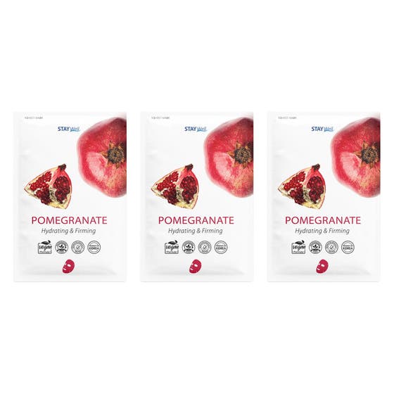 STAY Well Pomegranate Sheet Mask 3-pack fuktgivande sheet mask granatäpple ger fasthet i vit K-beauty vegansk hudvård