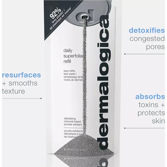 Dermalogica Daily Superfoliant Refill 57 g peeling i påse som häller ut grått exfolierande kolpulver