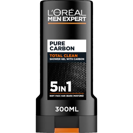 L'Oréal Paris Men Expert Total Clean 300 ml duschtvål har en renande grå gelkonsistens med små bubblor.
