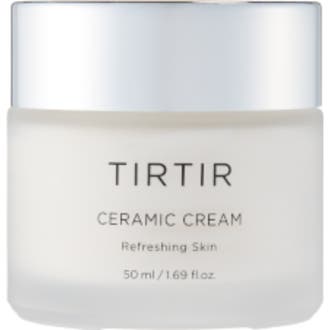 TIRTIR Ceramic Cream 50 ml fuktkräm ansikte som ger len hud i en frostad glasburk med silverlock.