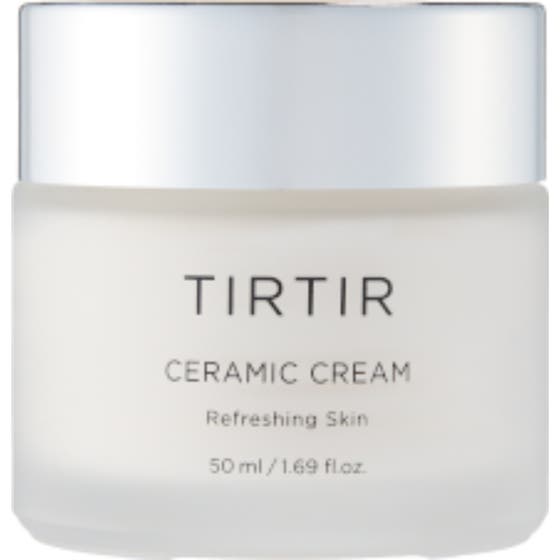 TIRTIR Ceramic Cream 50 ml fuktkräm ansikte som ger len hud i en frostad glasburk med silverlock.