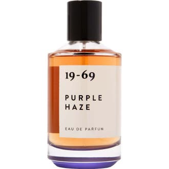 19-69 Purple Haze 100 ml Eau de Parfum i glasflaska med bärnstensfärgad vätska svart kork och lila botten