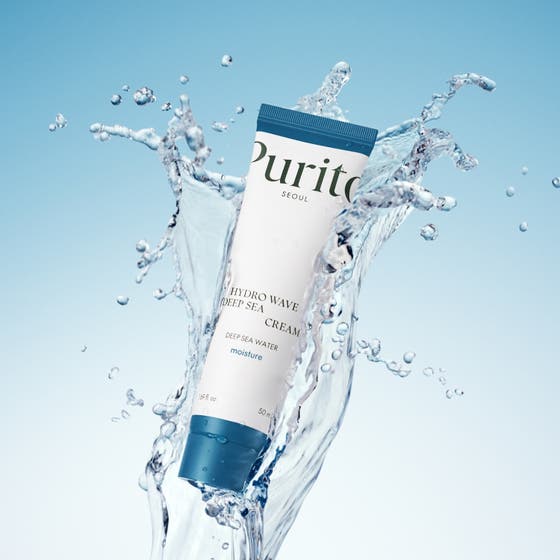 Purito Hydro Wave Deep Sea Cream 50 ml djupfuktande ansiktskräm med havsmineraler i en mjuk vit krämig textur