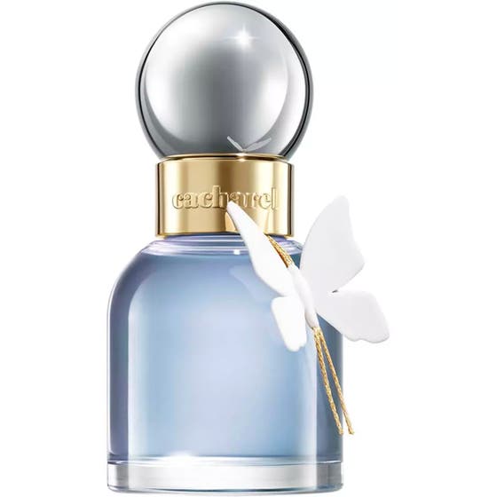 Cacharel Ella Ella Flora Azura 30 ml Eau de Parfum i blå glasflaska med silverfärgad rund kork och vit fjäril