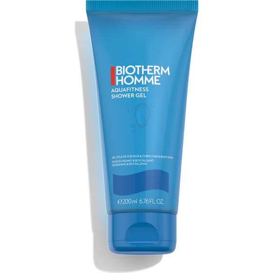 Biotherm Homme Aquafitness Shower Gel 200 ml är en uppfriskande 2-i-1 duschgel i en stilren blå plasttub.
