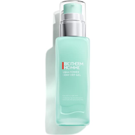 Biotherm Homme Aquapower Comfort Gel 75ml daglig återfuktande ansiktskräm män i turkos pumpflaska med silverdetaljer