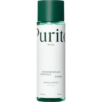 Purito Wonder Releaf Centella Toner 200 ml lugnande centella extrakt hudvård i klar flaska med grönt lock