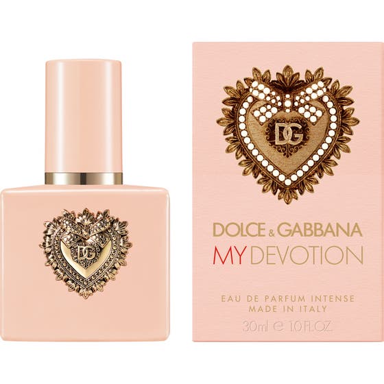 Dolce & Gabbana My Devotion Intense 30 ml intensiv damparfym i ljusrosa flaska och ask med ett gyllene hjärta