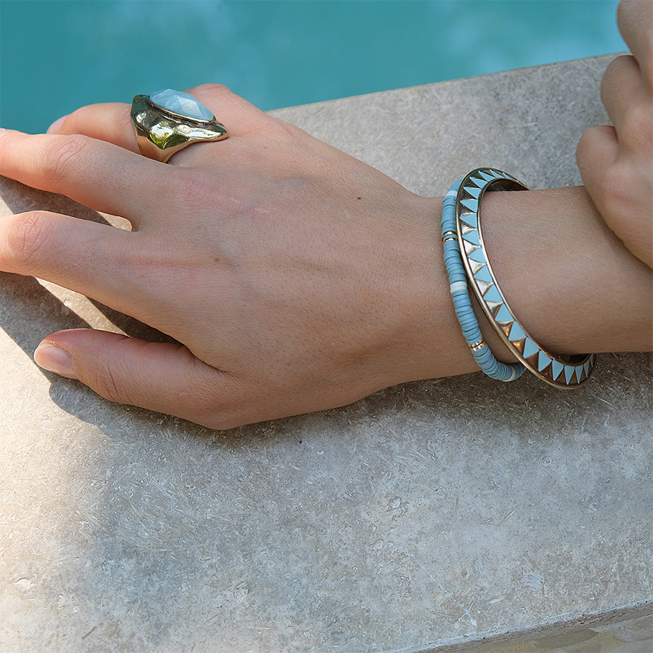 Heishi Delight Bracelet Duck Egg Blue Gold
