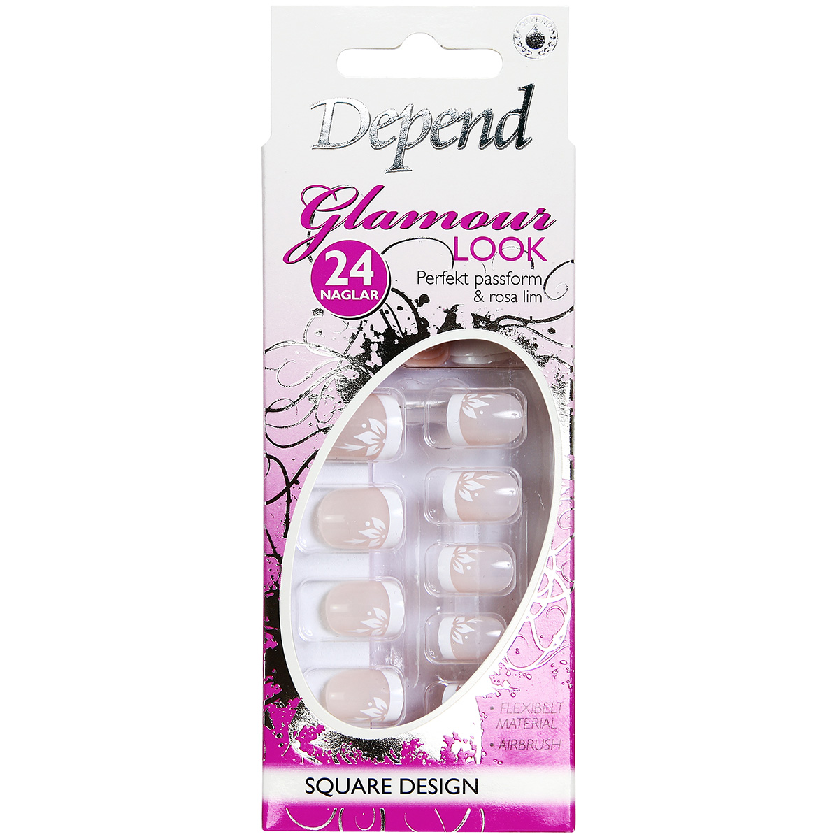 Glamour Look Square Design 6284 White Flower Depend Depend Nagellack