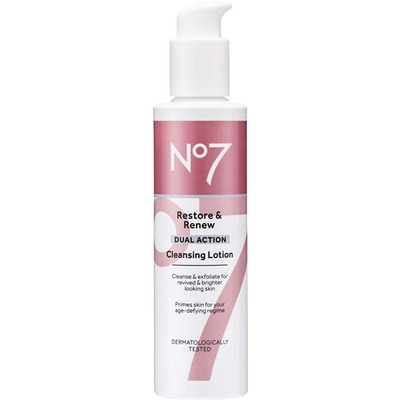 No7 Restore & Renew Dual Action Cleansing Lotion for Exfoliation, Brightness