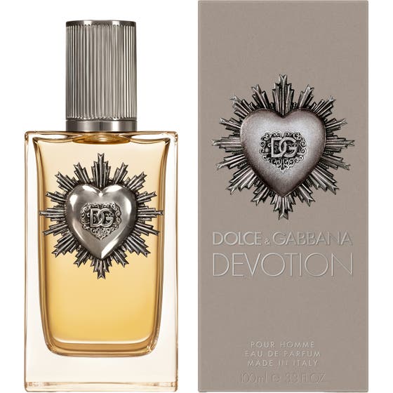 Dolce & Gabbana Devotion Pour Homme 100ml herrparfym i glasflaska och grå ask med ett silvrigt hjärta