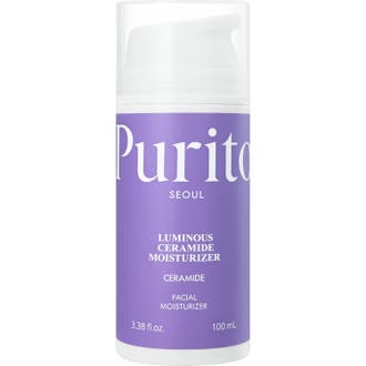 Purito Dermide Relief Barrier Moisturizer 100 ml barriärstärkande kräm ceramider som lugnar i vit flaska med blå etikett
