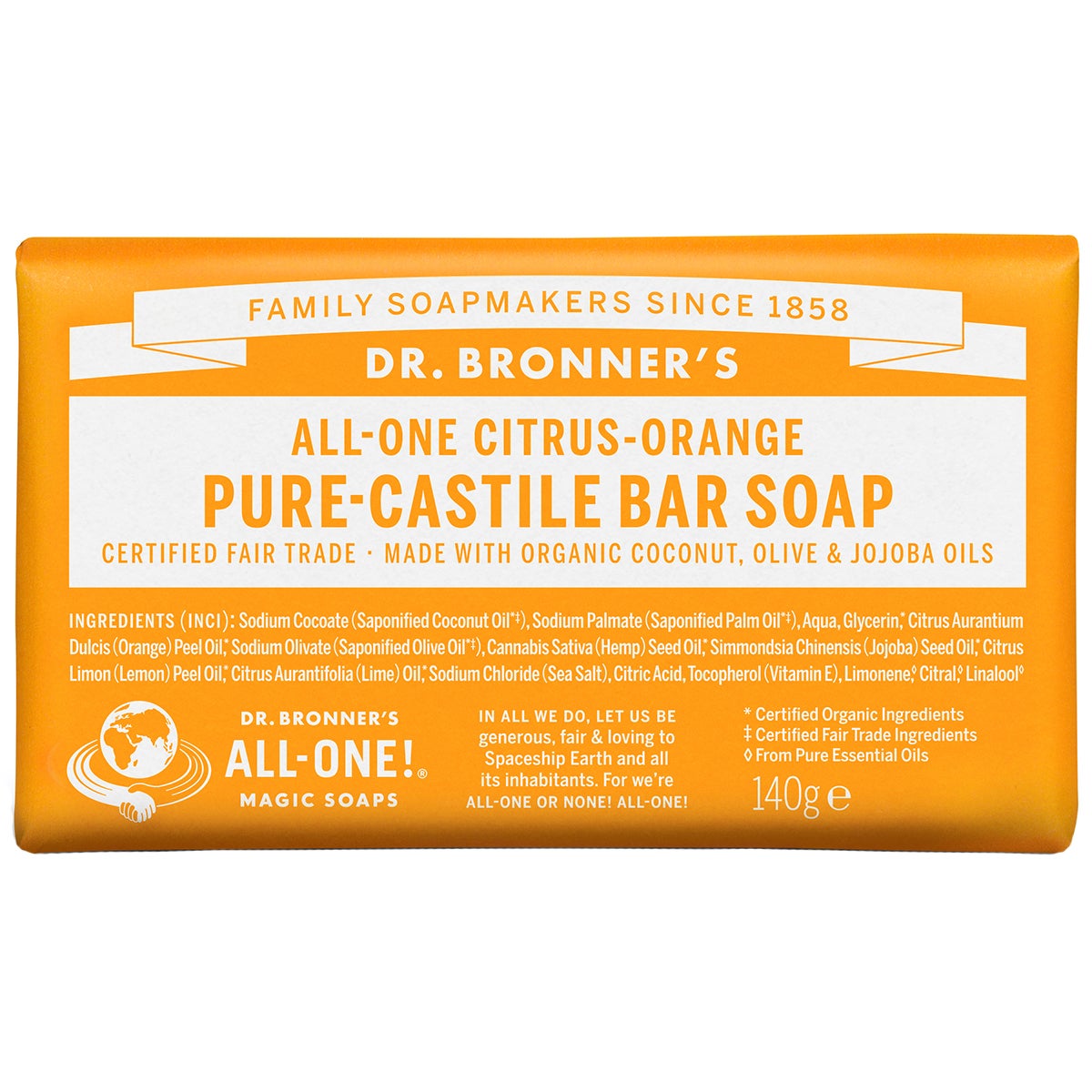 Dr-Bronner's Citrus Orange Bar Soap 140 g