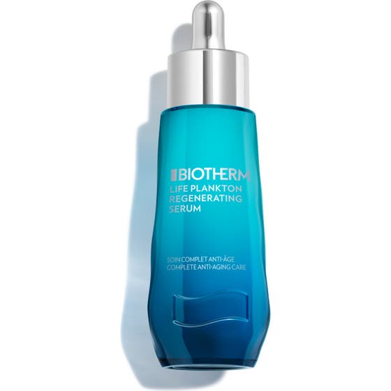 Biotherm Life Plankton Regenerating Serum 50 ml ger anti-age regenerering i en blåtonad glasflaska med silverpipett