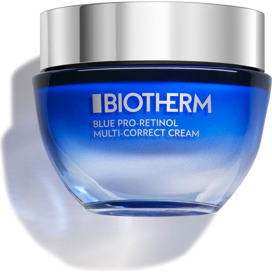Biotherm Blue Pro-Retinol Multi-Correct Cream 50ml fuktgivande retinol kräm i en rund blå glasburk med silvrigt lock