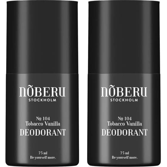 Nõberu Stockholm Tobacco Vanilla Duo Deodorant 2x75 ml ger fräschör i två mattsvarta förpackningar med vit text