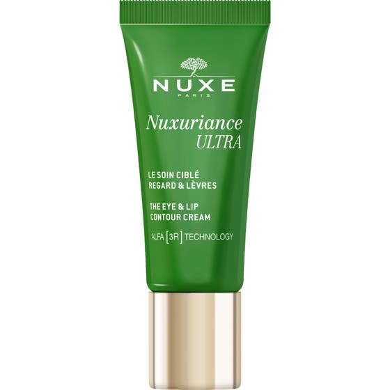 Nuxe Nuxuriance Ultra 15 ml anti-age ögonkräm återfuktande och anti-aging konturkräm i grön tub med guldlock.
