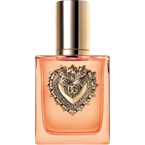Dolce & Gabbana Devotion Intense 50 ml intensiv vanilj parfym i glasflaska med guldhjärta och guldfärgat lock
