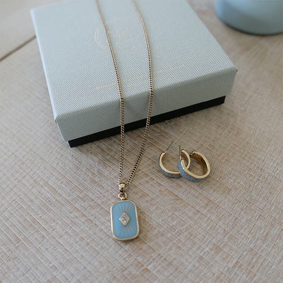 Vintage Blue Enamel Necklace Gold