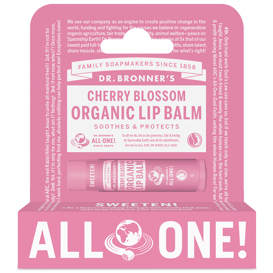 Cherry Blossom Organic Lip Balm Hang Pack, Dr. Bronner's Läppbalsam & Läppskrubb