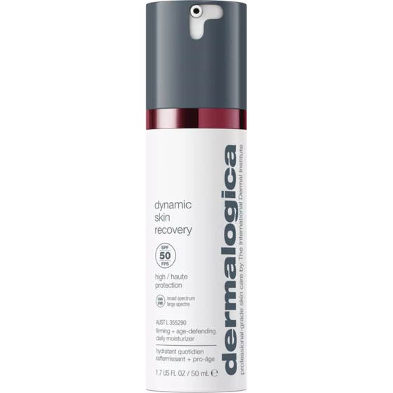 Dermalogica Dynamic Skin Recovery 50 ml anti age ansiktskräm för dagligt bruk med SPF 50 i vit flaska med grått lock.