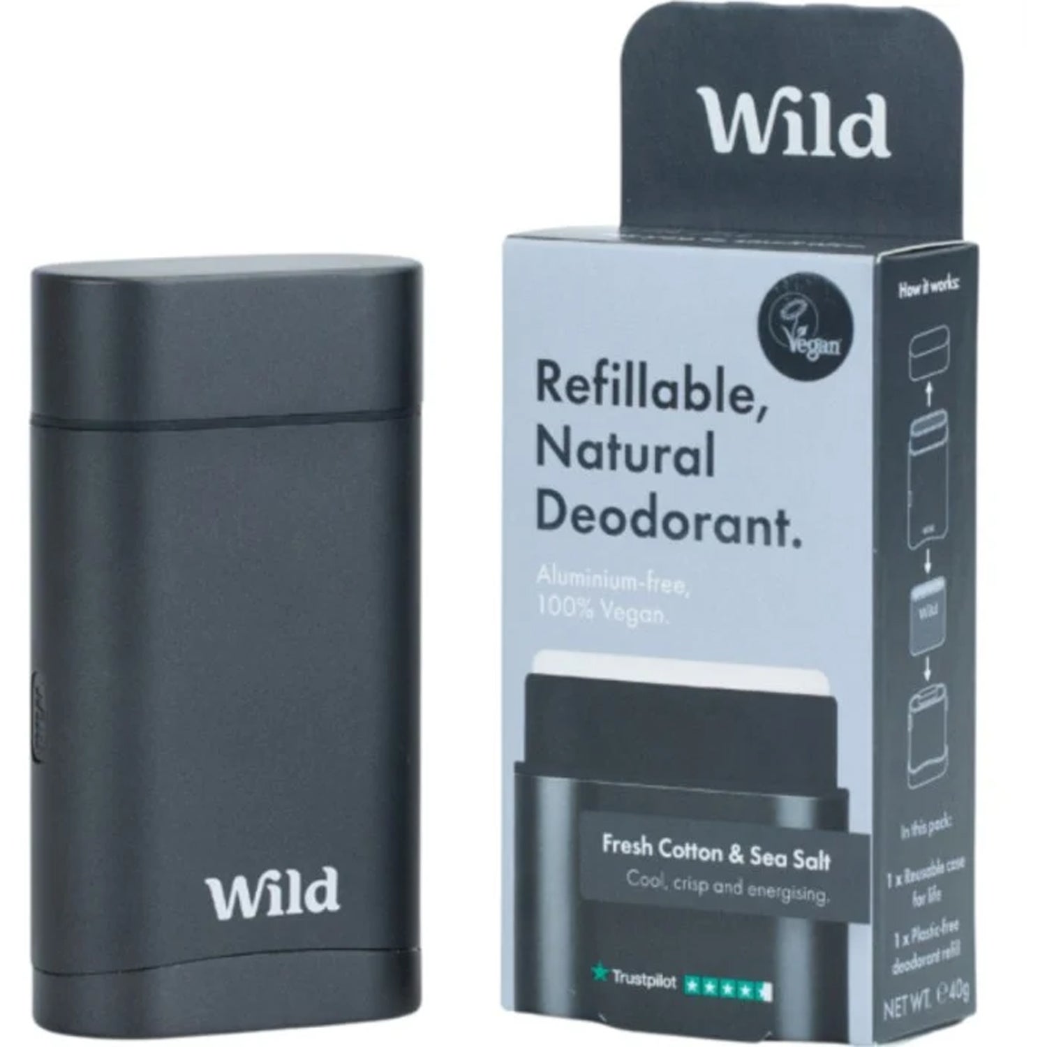 Wild Fresh Cotton & Sea Salt Refillable Deodorant Black Case - 40 g