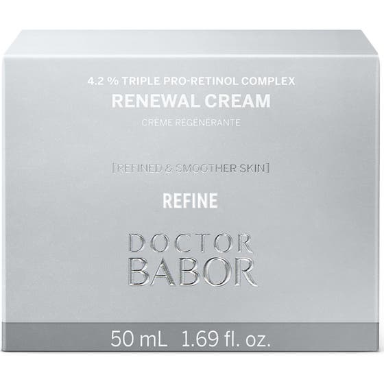 Doctor Babor Renewal Cream 50 ml anti-aging retinol kräm för hudföryngring anti-rynk i silverfärgad ytterbox.