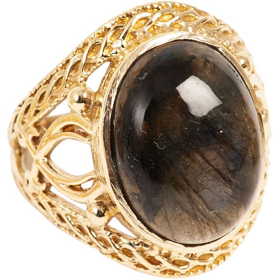 Bohemian Ring Big Brass Labradorite