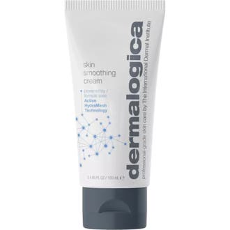 Dermalogica Skin Smoothing Cream 100 ml ansiktskräm för torr hud i vit tub med grått lock och blått mönster.