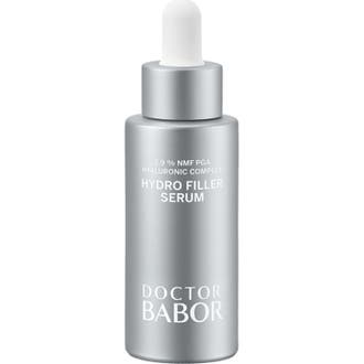 Doctor Babor Hydro Filler Serum 30 ml återfuktande babor hyaluronsyra hudvård i silverflaska med vit pipett.